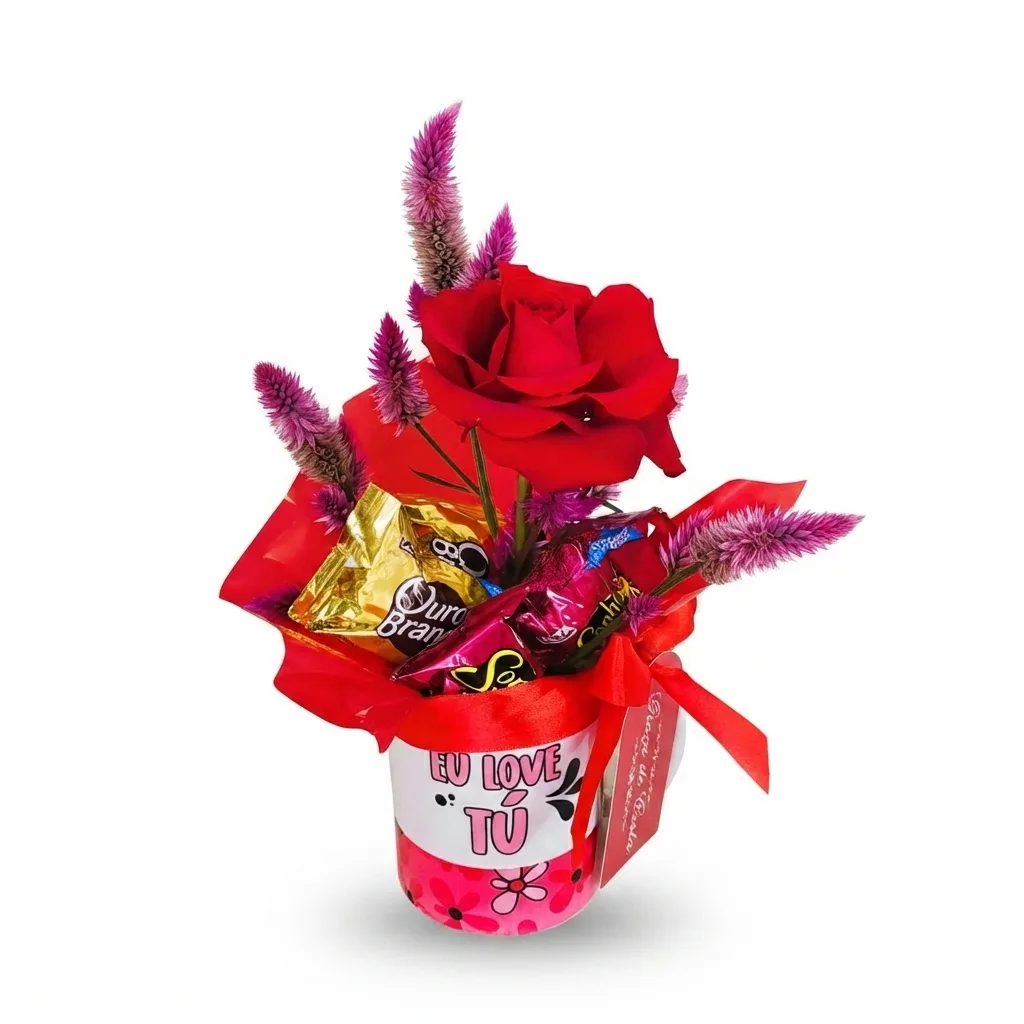 1 Caneca Bentô Eu Love Tú e Rosas e Chocolates