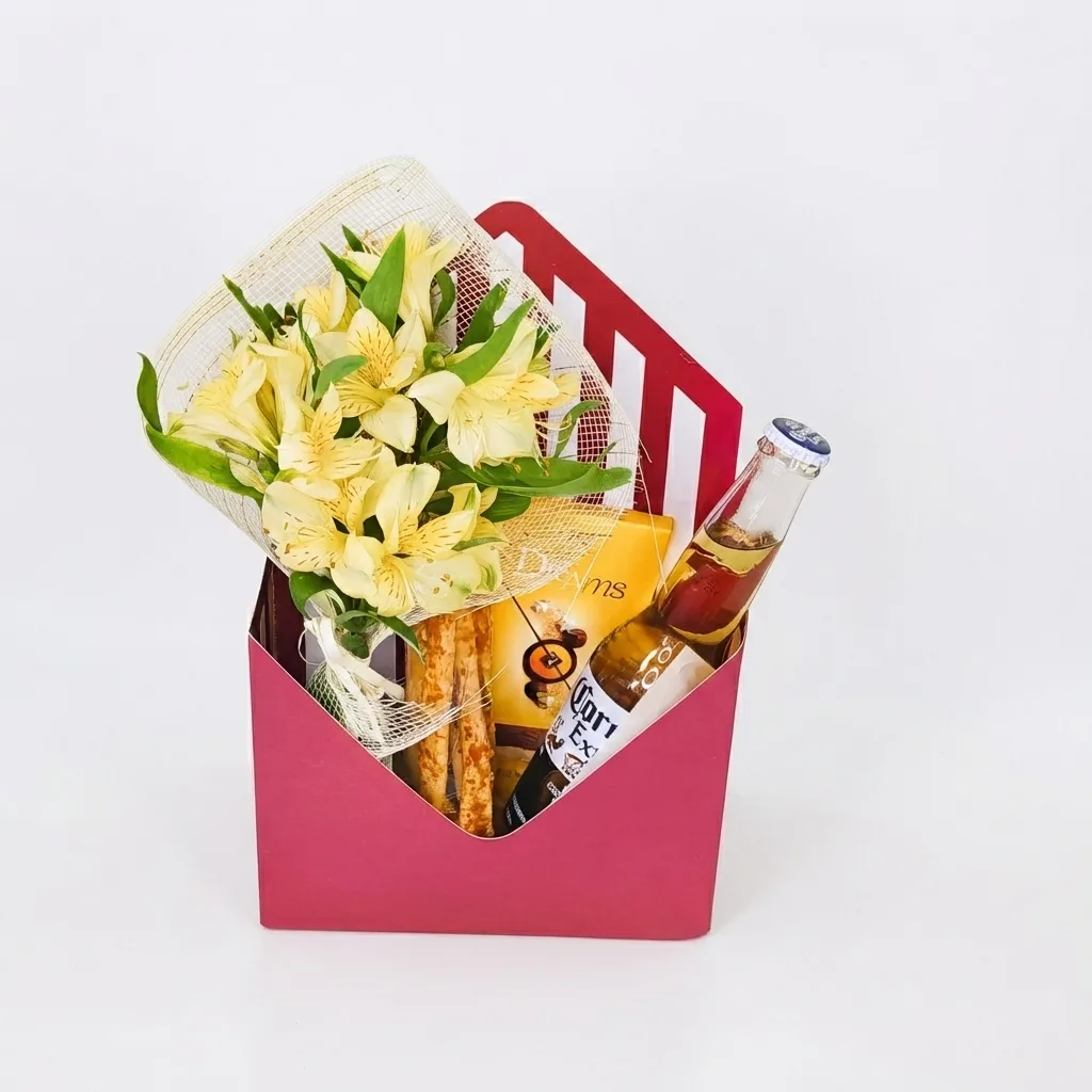 Presente Caixa Envelope Flores e Cerveja