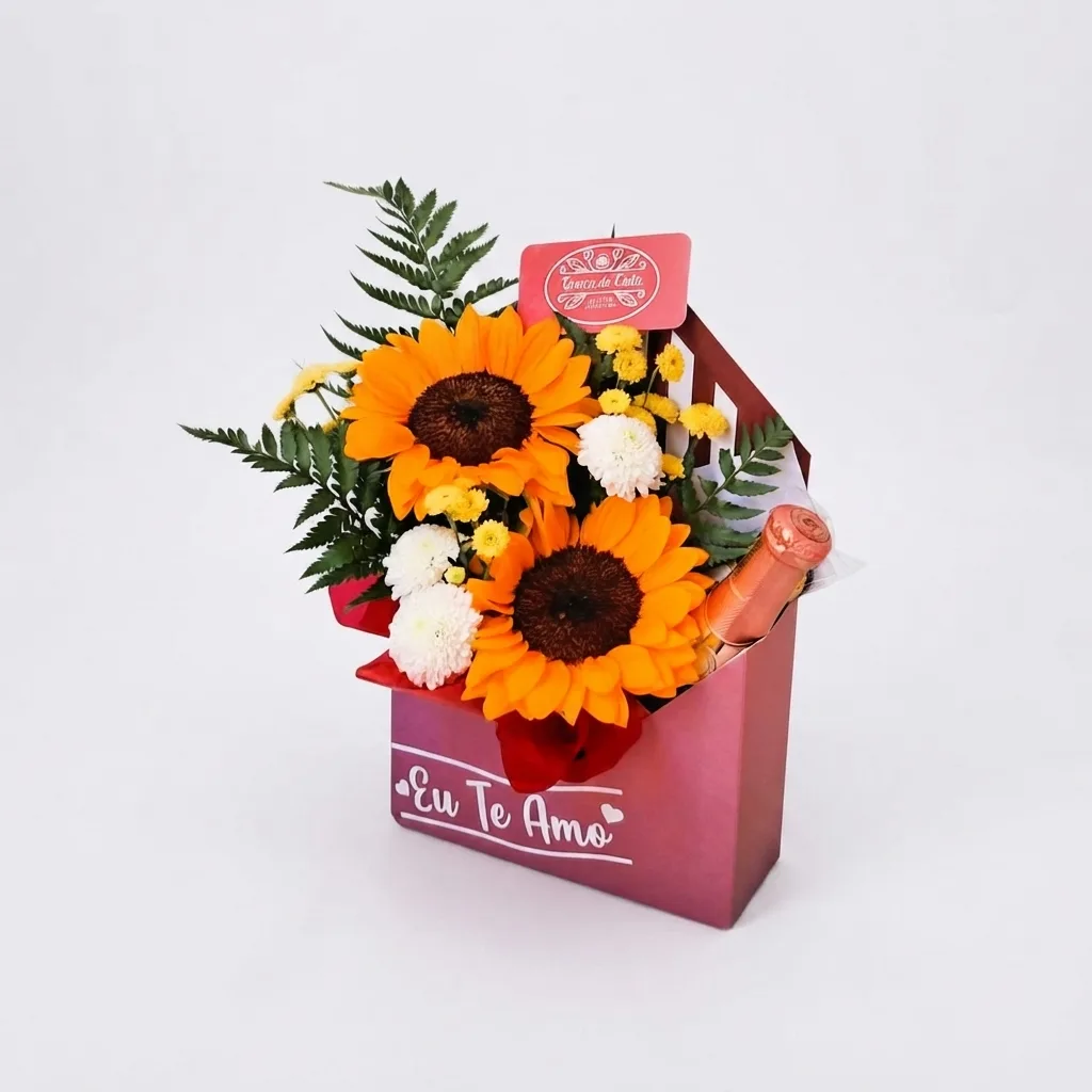 Cesta Envelope Kraft Girassol e Chocolates