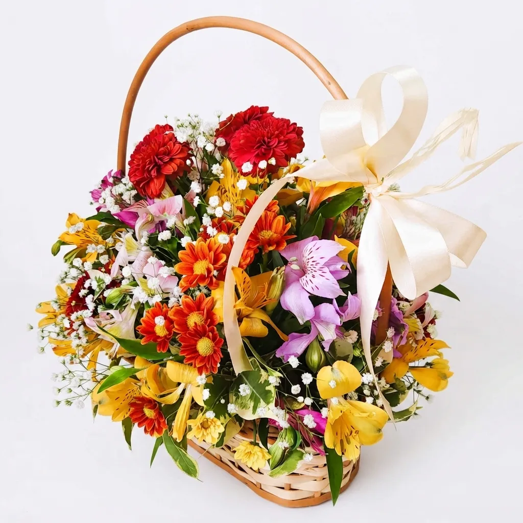 Cesta Pequena com Arranjo de Flores do Campo