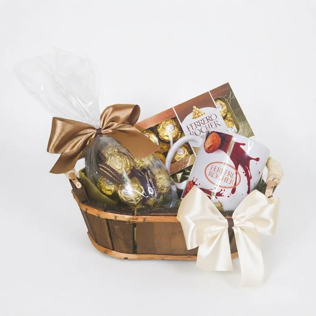 Cesta em Madeira Rústica P Chocolates Ferrero