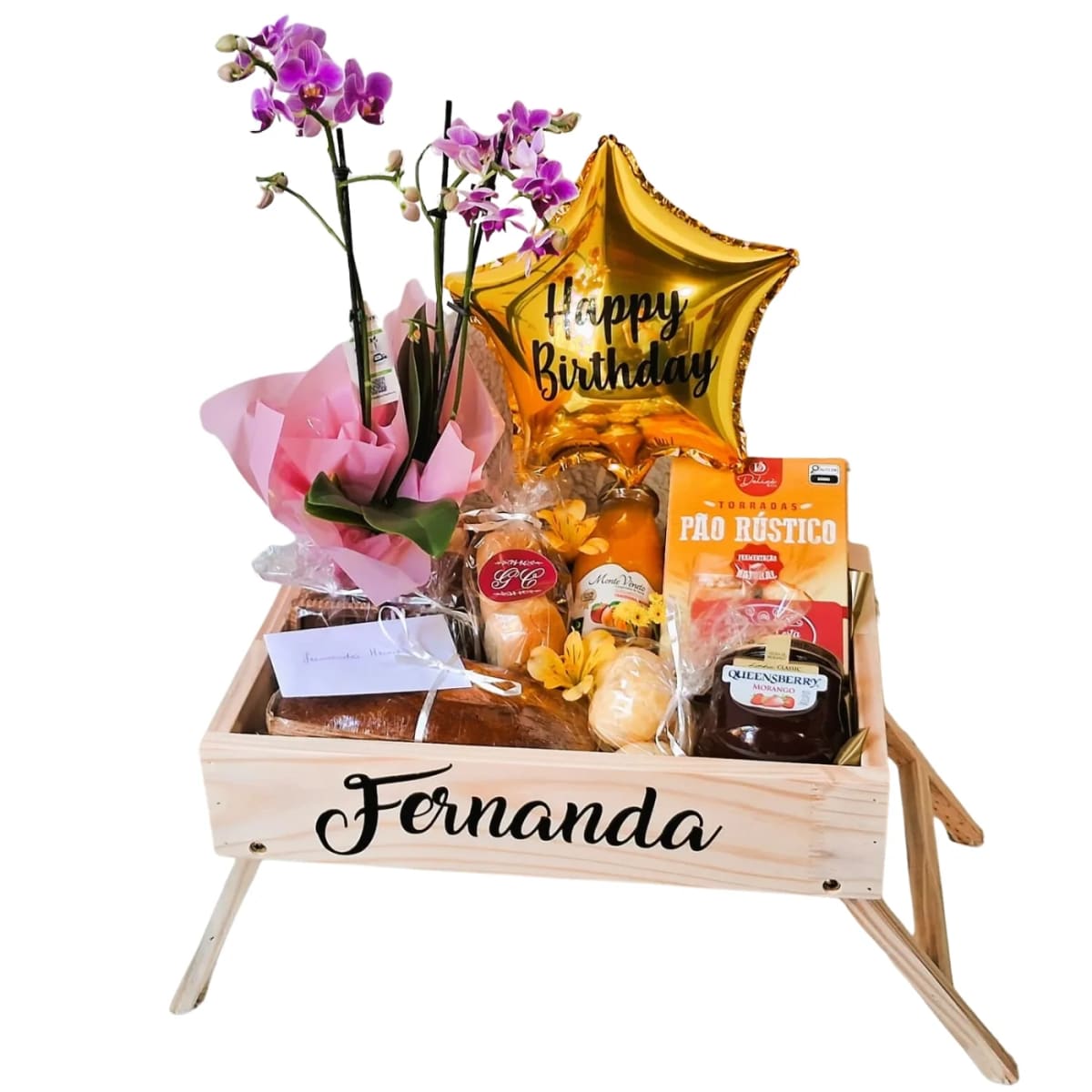 Bandeja de Café na Cama com Balão e Orquídea