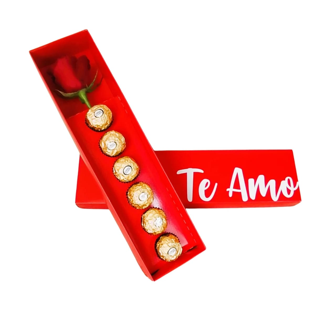 Caixa com Rosa Solitária Chocolates e Frase