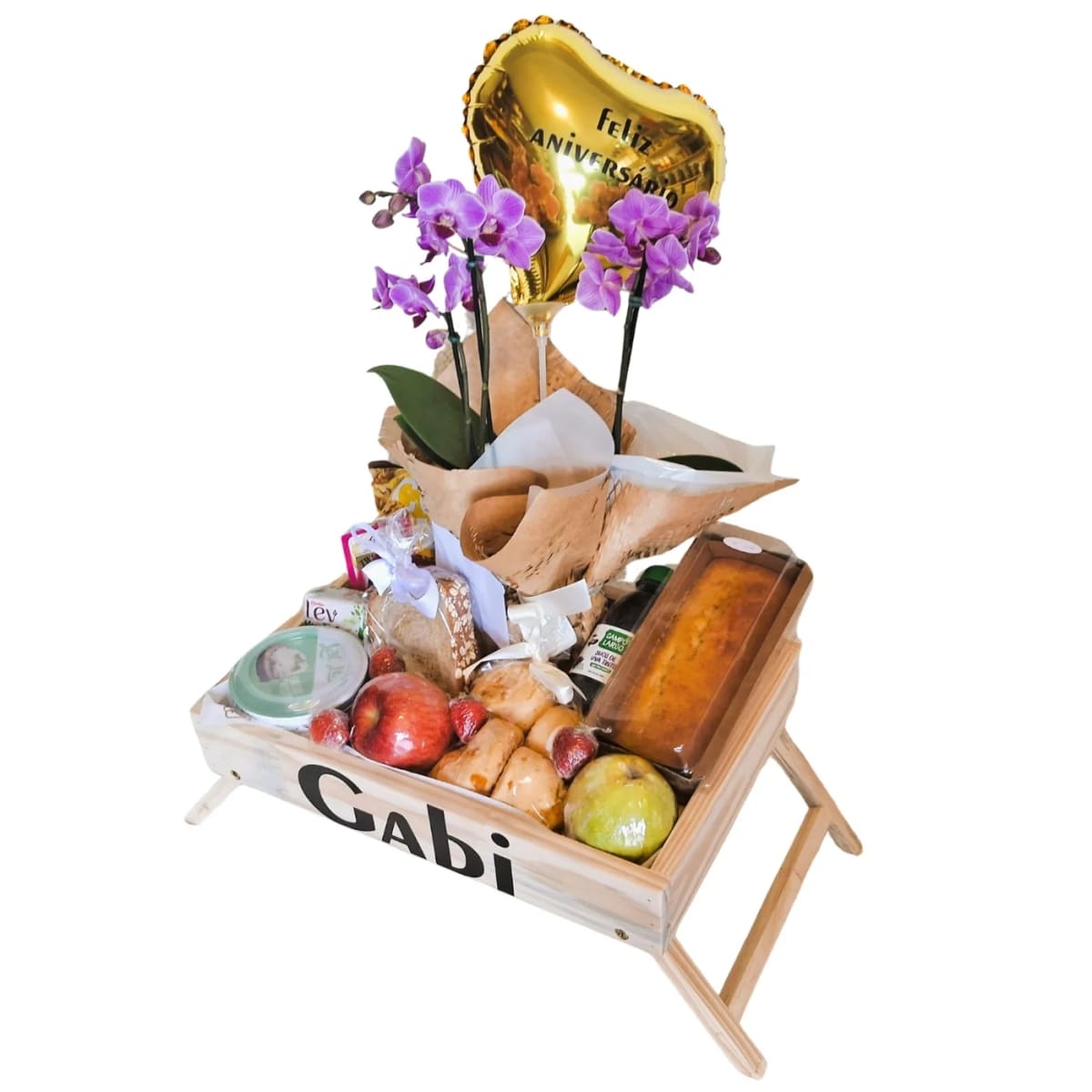 Bandeja de Café na Cama Fitness com Balão e Orquídea