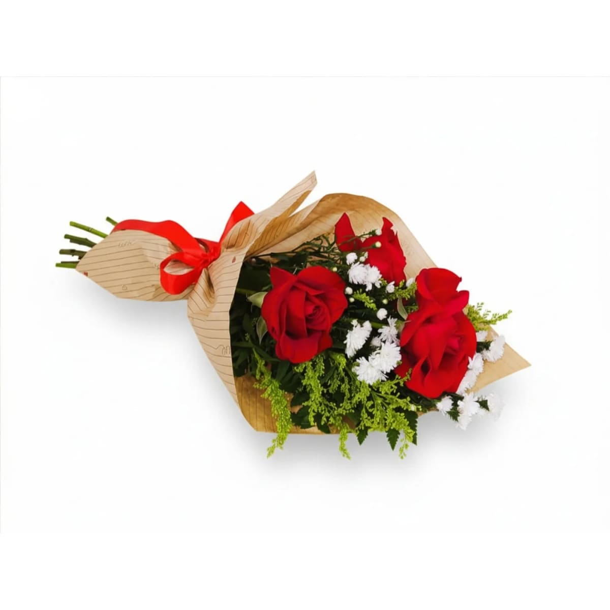 Buquê de 3 Rosas Vermelhas e Acompanhamentos